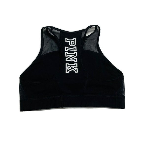Victoria's Secret PINK Mesh Crop Sports Bra Tank Black And White Size Medium - Picture 1 of 7